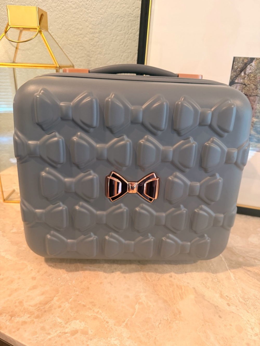 Ted Baker Gray Bow-Embossed Hard Shell Travel Vanity Case with Rose Gold Accent - Picture 2 of 12